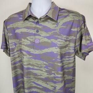 Warrior Polo Shirt Men M Green Purple  Camo Performance Golf Stretch Lightweight